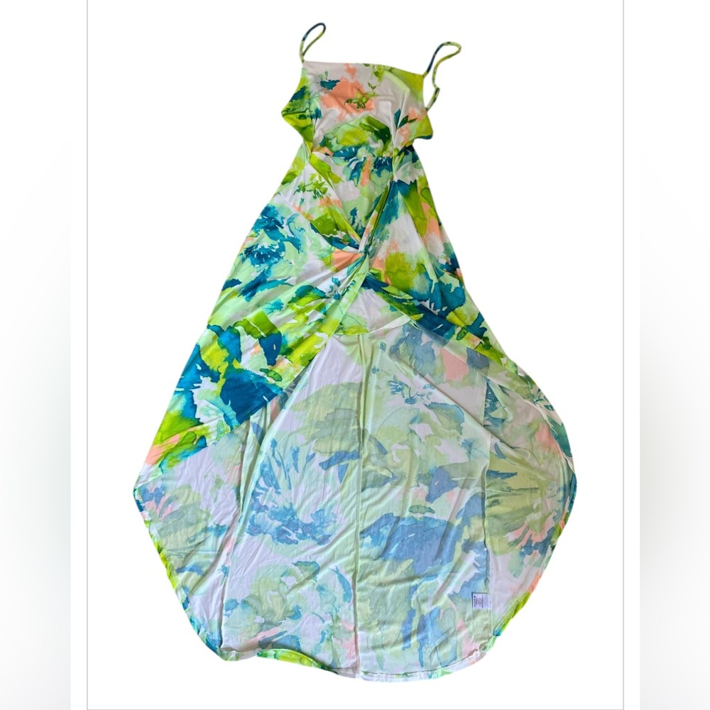 Watercolor Wrap Summer High Low Beach Pool Dress Size M